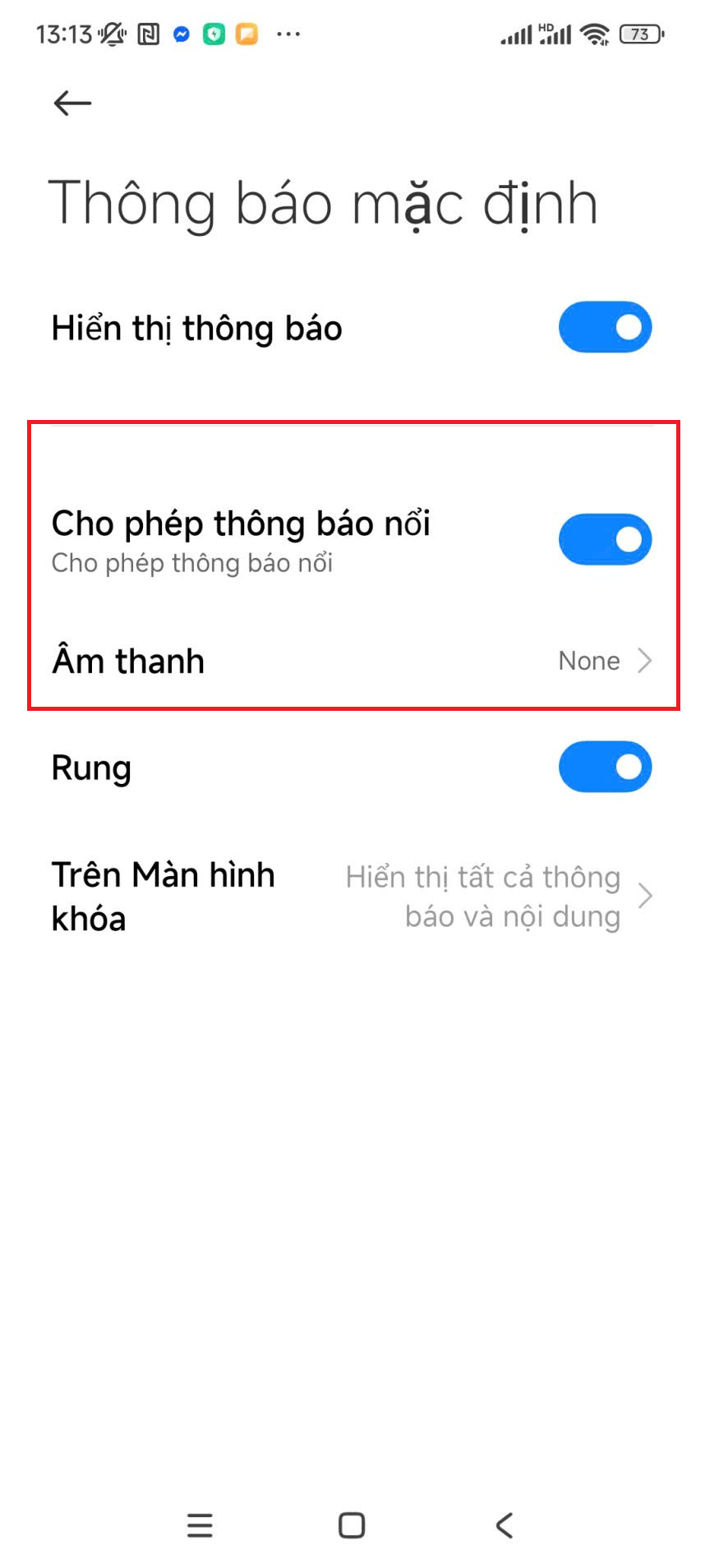 Bật thông báo nổi và âm thanh
